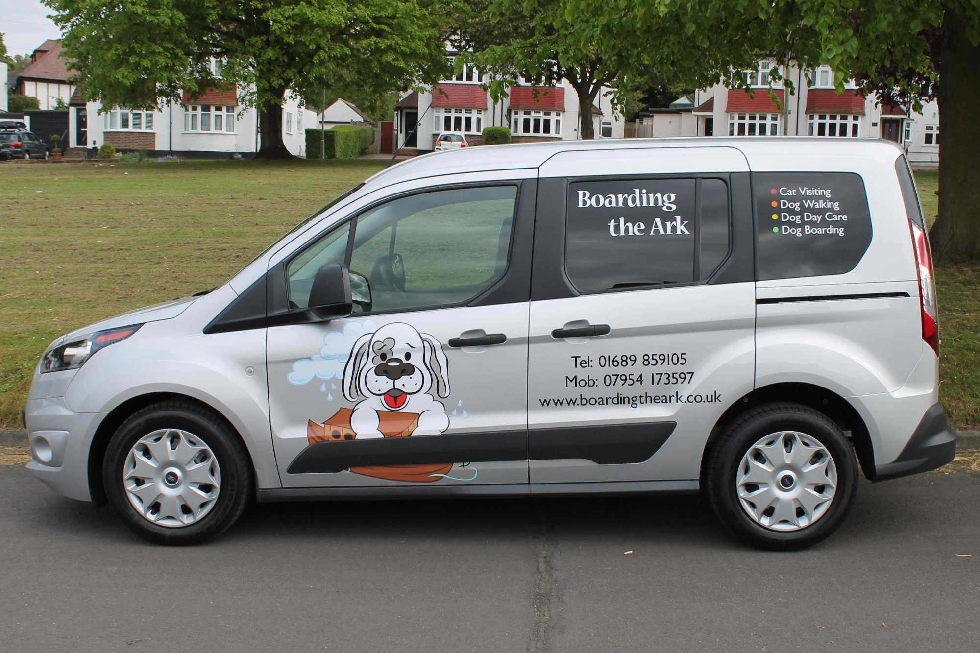 A side view of our friendly van